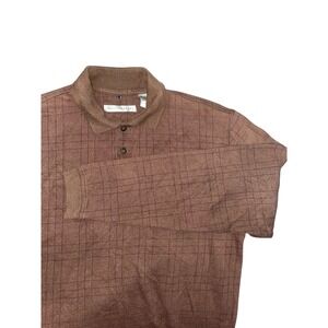 Geoffrey Beene Men's Brown Long Sleeve Ribbed Knit Polo Shirt Small